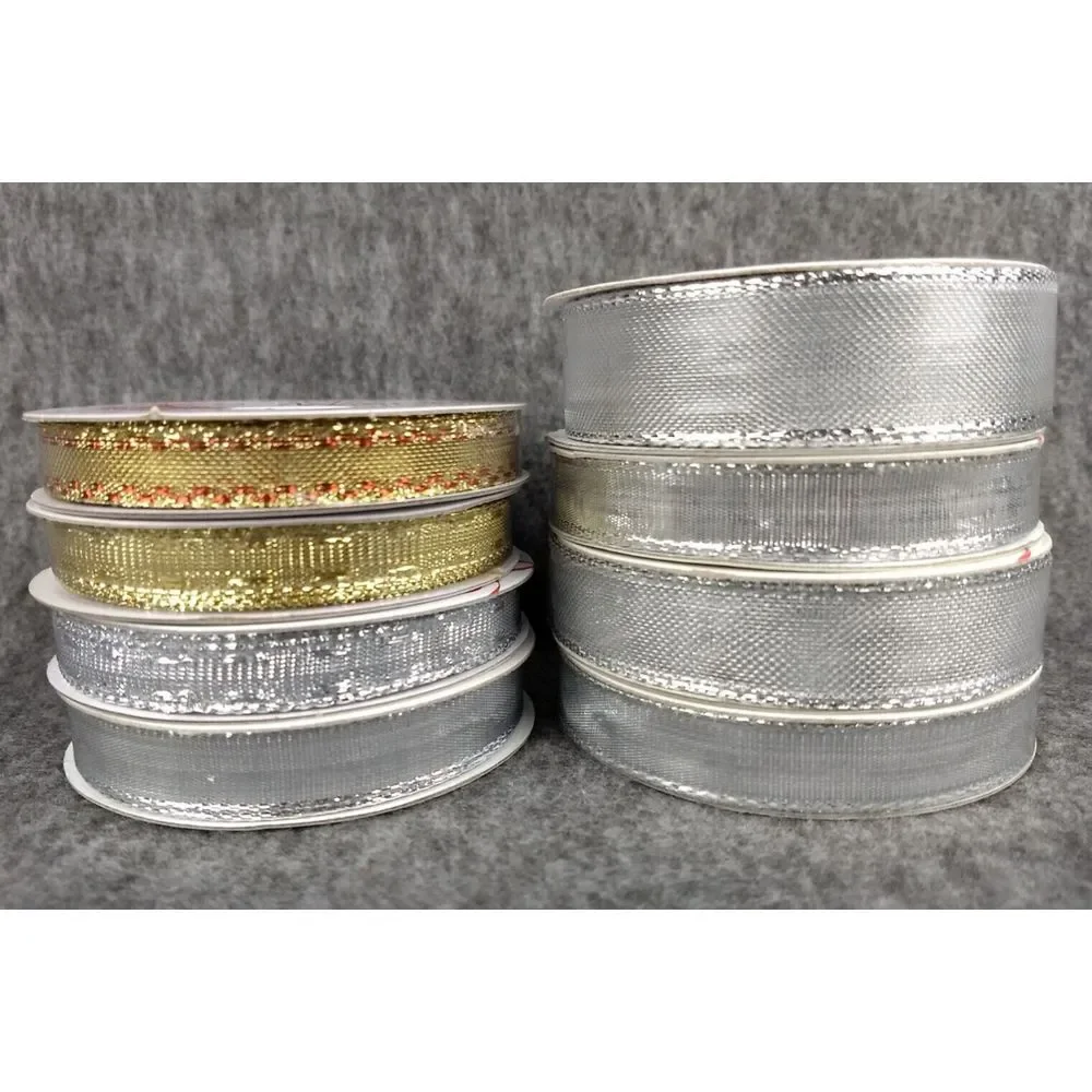 Metallic Ribbon Wired Bowtique Craft Gift Wrap Christmas Gold & Silver Lot/8 NEW